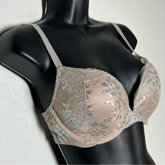 victoria’s Secret Lace Silver Push Up Shine Crystal Bra 34D - Picture 5 of 16